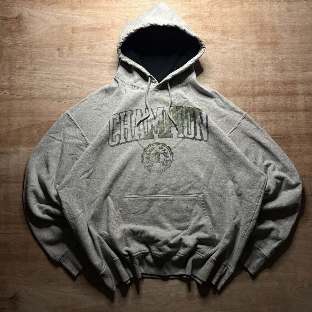 Rare Graphic Champion Hoodie Size 2XL Gray Camo Faded Graphic Sweatshirt